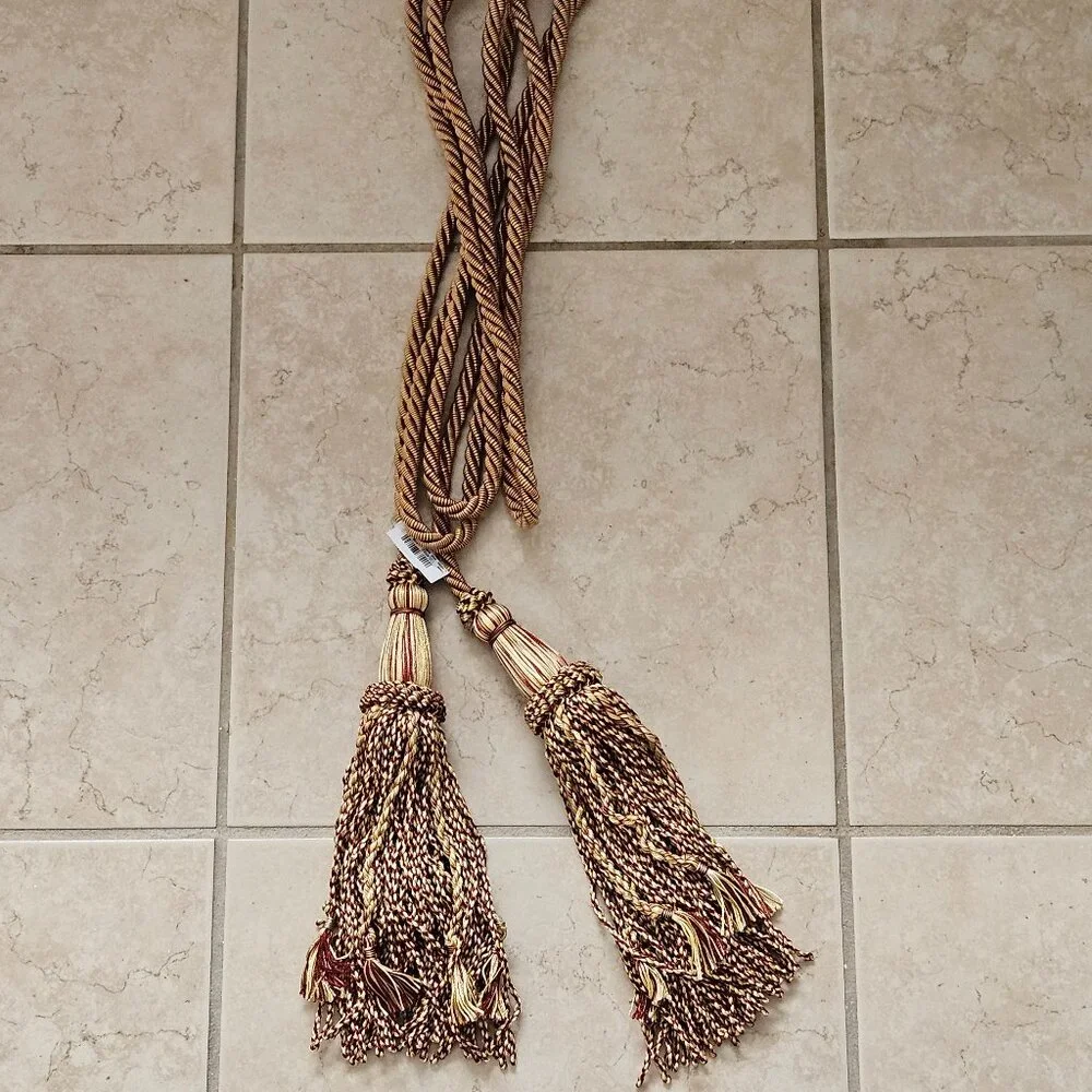RARE LUXURY ITALIAN BURGUNDY RED GOLD CURTAIN TASSEL TIE BACK PULL SWAG FRINGE